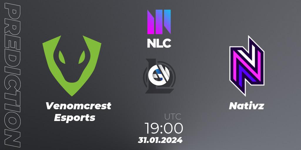 Venomcrest Esports contre Nativz : prédiction de match. 31.01.2024 at 19:00. LoL, NLC 1st Division Spring 2024