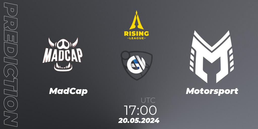 MadCap contre Motorsport : prédiction de match. 20.05.2024 at 17:00. Rocket League, Rising League 2024 — Split 1 — Main Event