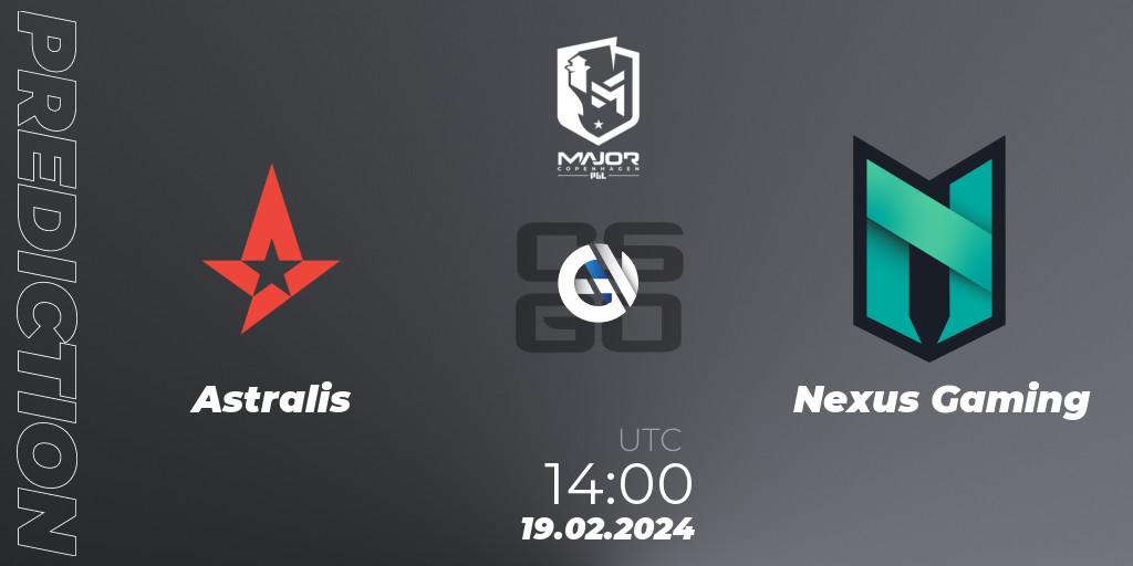 Astralis contre Nexus Gaming : prédiction de match. 19.02.24. CS2 (CS:GO), PGL CS2 Major Copenhagen 2024: European RMR B