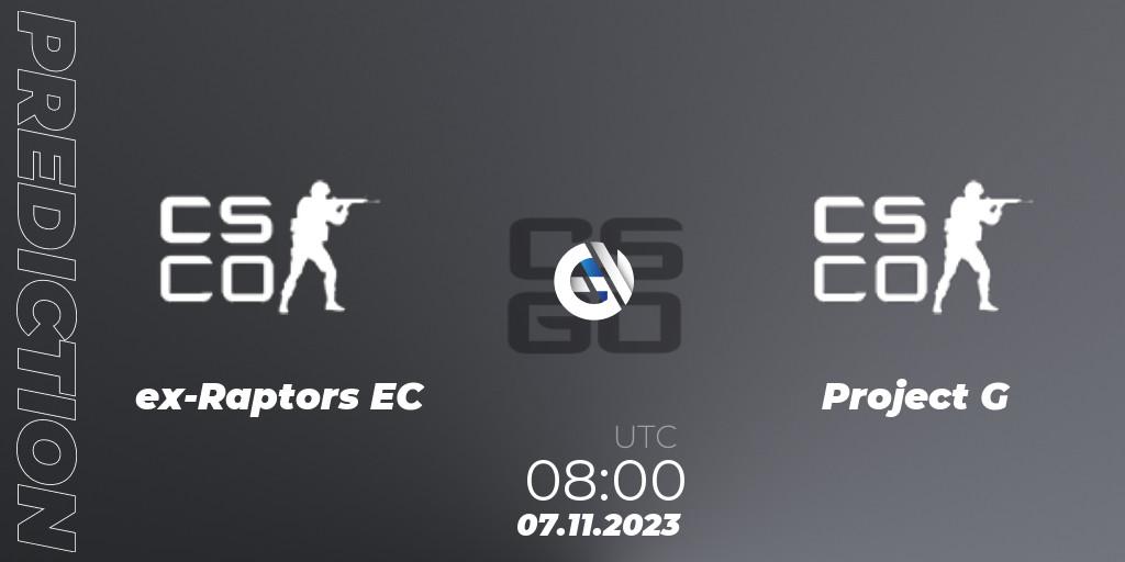 ex-Raptors EC contre Project G : prédiction de match. 07.11.2023 at 08:00. Counter-Strike (CS2), European Pro League Season 12: Division 2