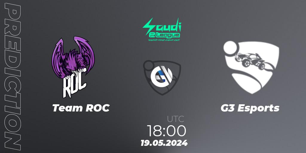 Team ROC contre G3 Esports : prédiction de match. 19.05.2024 at 18:00. Rocket League, Saudi eLeague 2024 - Major 2: Online Major Phase 1