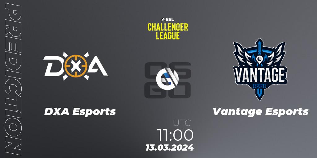 DXA Esports contre Vantage Esports : prédiction de match. 13.03.2024 at 11:10. Counter-Strike (CS2), ESL Challenger League Season 47: Oceania