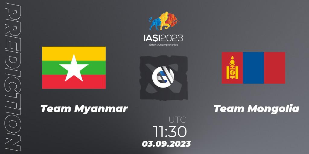Team Myanmar contre Team Mongolia : prédiction de match. 03.09.2023 at 12:30. Dota 2, IESF World Championship 2023
