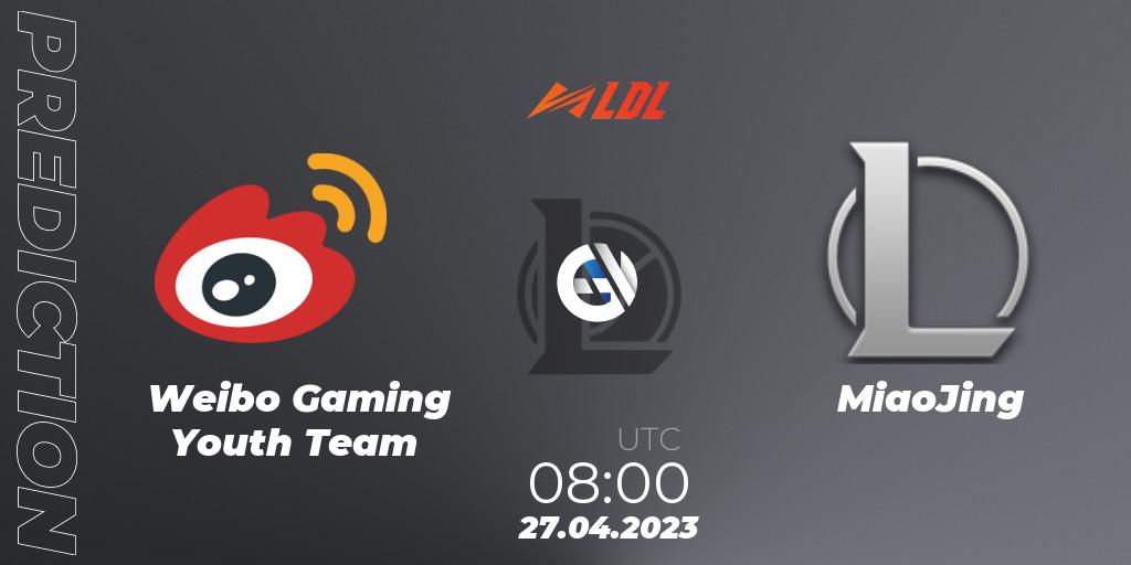 Weibo Gaming Youth Team contre MiaoJing : prédiction de match. 27.04.2023 at 09:10. LoL, LDL 2023 - Regular Season - Stage 2