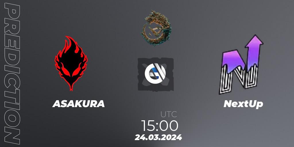 ASAKURA contre NextUp : prédiction de match. 24.03.24. Dota 2, PGL Wallachia Season 1: Eastern Europe Open Qualifier #2