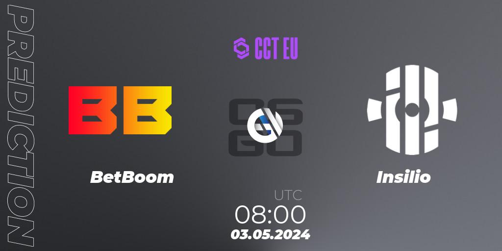 BetBoom contre Insilio : prédiction de match. 03.05.2024 at 08:00. Counter-Strike (CS2), CCT Season 2 Europe Series 1