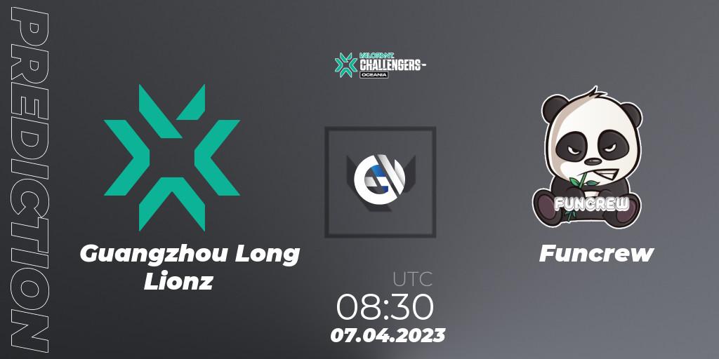 Guangzhou Long Lionz contre Funcrew : prédiction de match. 07.04.2023 at 08:30. VALORANT, VALORANT Challengers 2023: Oceania Split 2 - Group Stage