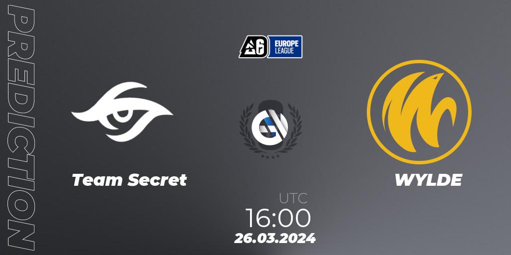 Team Secret contre WYLDE : prédiction de match. 26.03.2024 at 17:00. Rainbow Six, Europe League 2024 - Stage 1