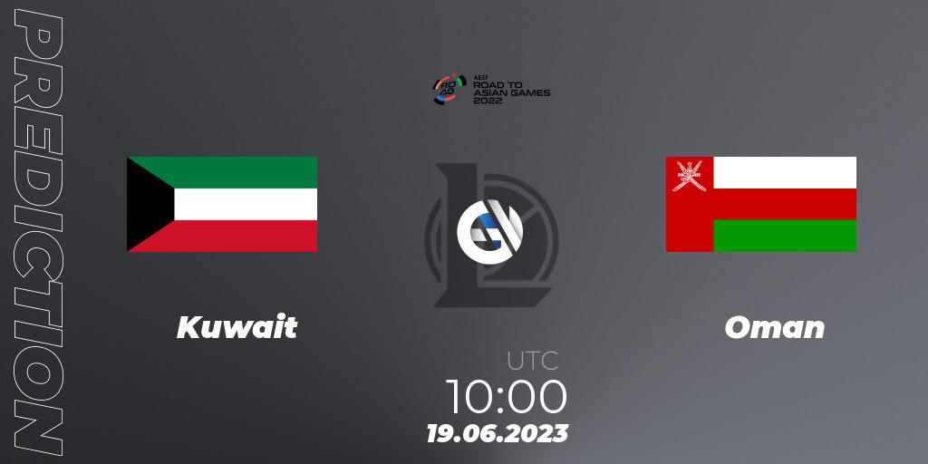 Kuwait contre Oman : prédiction de match. 19.06.2023 at 10:00. LoL, 2022 AESF Road to Asian Games - West Asia
