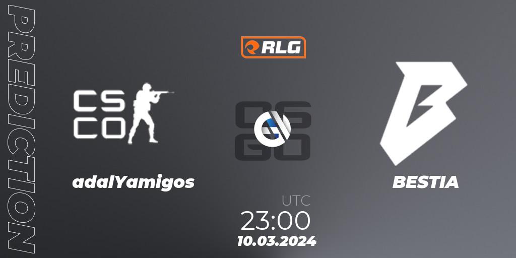 adalYamigos contre BESTIA : prédiction de match. 10.03.2024 at 23:35. Counter-Strike (CS2), RES Latin American Series #2