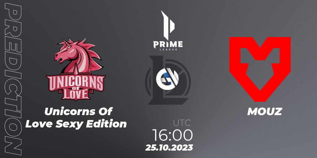Unicorns Of Love Sexy Edition contre MOUZ : prédiction de match. 25.10.2023 at 16:00. LoL, Prime League Pokal 2023