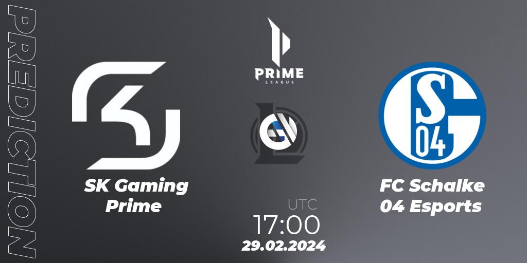 SK Gaming Prime contre FC Schalke 04 Esports : prédiction de match. 29.02.2024 at 17:00. LoL, Prime League Spring 2024 - Group Stage