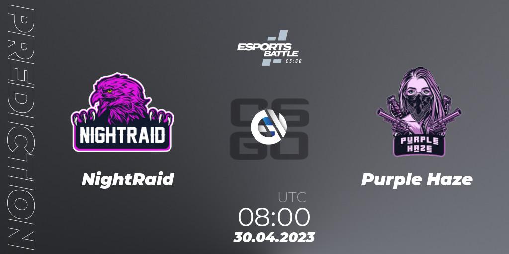 NightRaid contre Purple Haze : prédiction de match. 30.04.2023 at 08:30. Counter-Strike (CS2), ESportsBattle Season 17