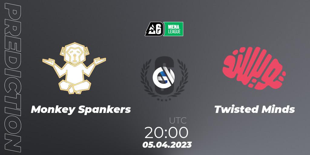 Monkey Spankers contre Twisted Minds : prédiction de match. 05.04.2023 at 20:00. Rainbow Six, MENA League 2023 - Stage 1