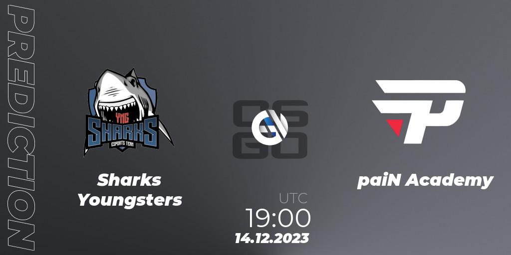 Sharks Youngsters contre paiN Academy : prédiction de match. 14.12.2023 at 19:00. Counter-Strike (CS2), Gamers Club Liga Série A: December 2023