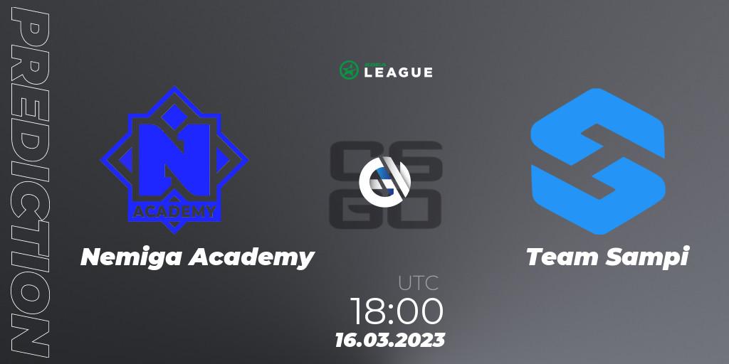 Nemiga Academy contre Team Sampi : prédiction de match. 16.03.2023 at 18:00. Counter-Strike (CS2), ESEA Season 44: Main Division - Europe