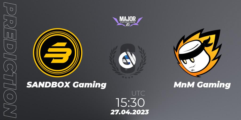 SANDBOX Gaming contre MnM Gaming : prédiction de match. 27.04.2023 at 15:30. Rainbow Six, BLAST R6 Major Copenhagen 2023