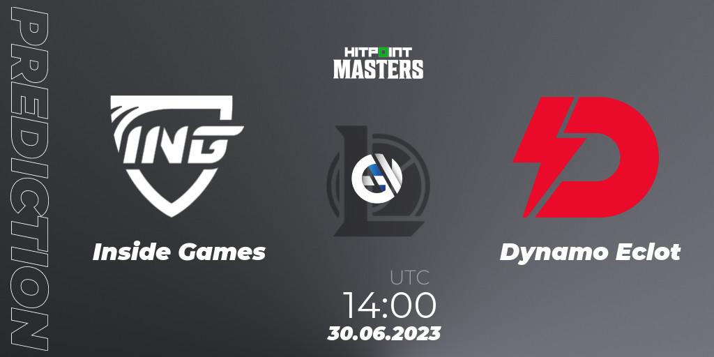 Inside Games contre Dynamo Eclot : prédiction de match. 30.06.2023 at 14:30. LoL, Hitpoint Masters Summer 2023 - Group Stage