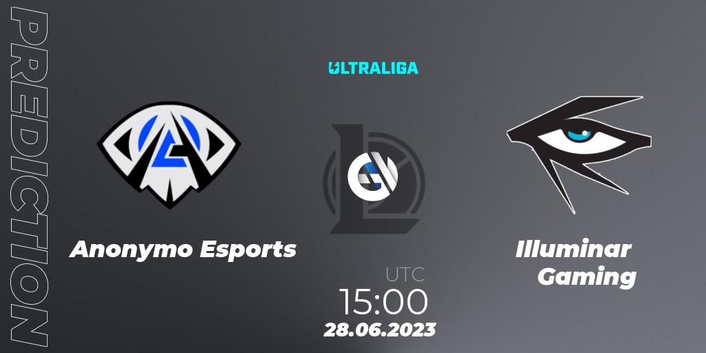 Anonymo Esports contre Illuminar Gaming : prédiction de match. 28.06.2023 at 15:00. LoL, Ultraliga Season 10 2023 Regular Season