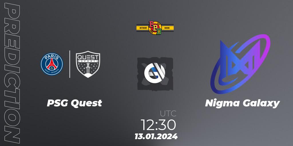 PSG Quest contre Nigma Galaxy : prédiction de match. 13.01.2024 at 12:32. Dota 2, BetBoom Dacha Dubai 2024: MENA Closed Qualifier