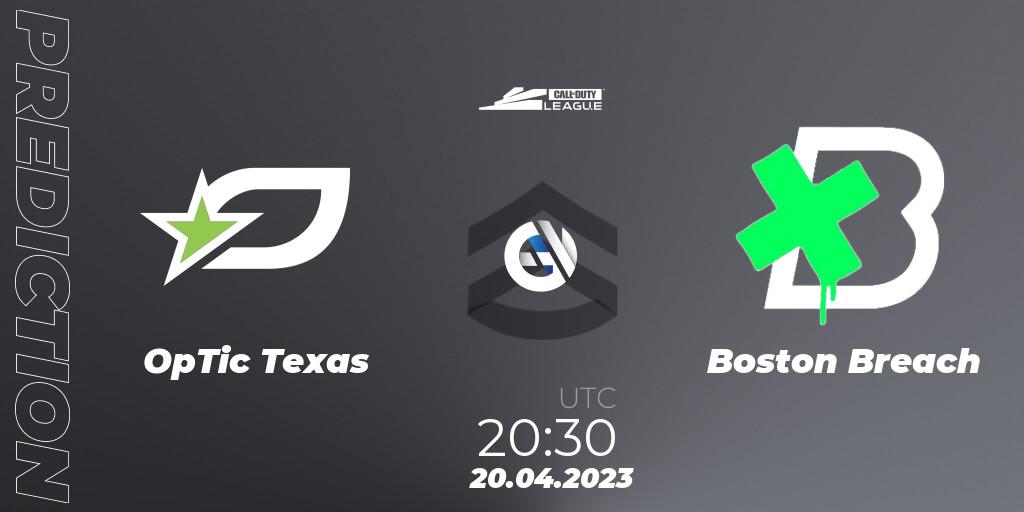 OpTic Texas contre Boston Breach : prédiction de match. 20.04.2023 at 20:30. Call of Duty, Call of Duty League 2023: Stage 4 Major