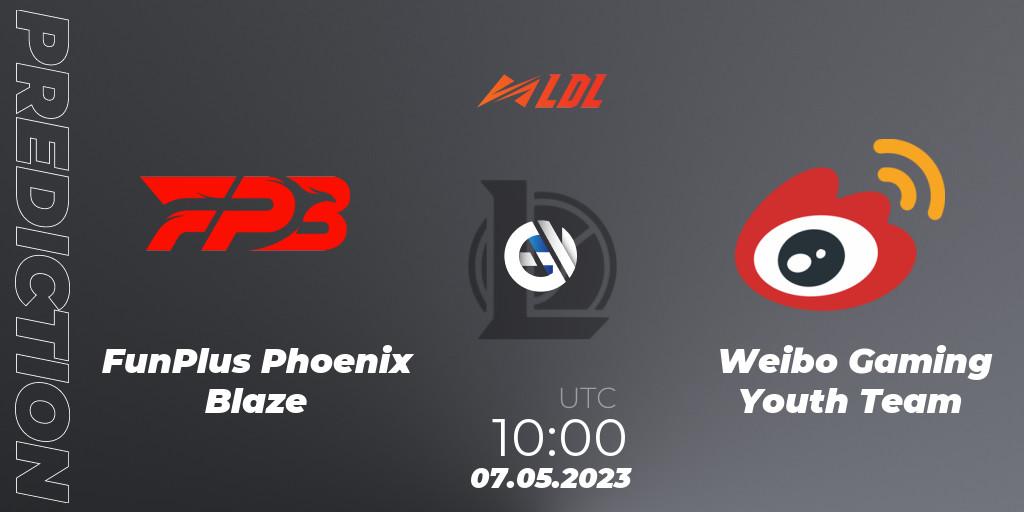 FunPlus Phoenix Blaze contre Weibo Gaming Youth Team : prédiction de match. 07.05.2023 at 12:00. LoL, LDL 2023 - Regular Season - Stage 2