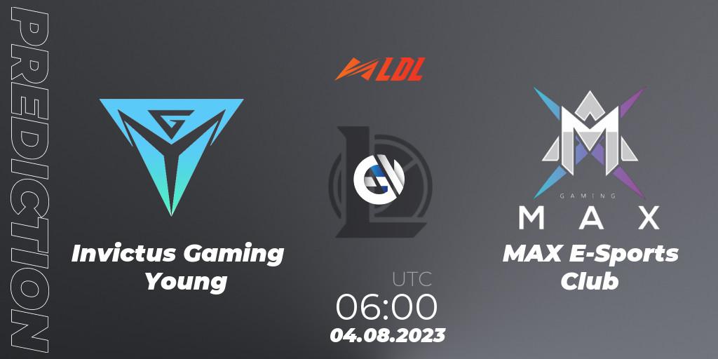 Invictus Gaming Young contre MAX E-Sports Club : prédiction de match. 04.08.2023 at 06:00. LoL, LDL 2023 - Playoffs