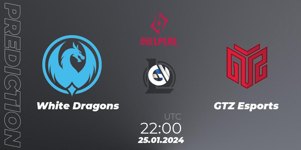 White Dragons contre GTZ Esports : prédiction de match. 25.01.2024 at 22:00. LoL, LPLOL Split 1 2024