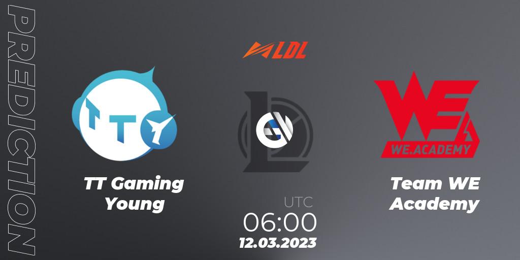TT Gaming Young contre Team WE Academy : prédiction de match. 12.03.2023 at 06:00. LoL, LDL 2023 - Regular Season