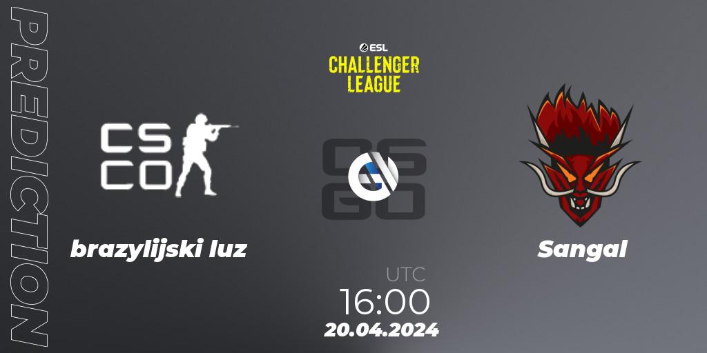 brazylijski luz contre Sangal : prédiction de match. 20.04.2024 at 16:00. Counter-Strike (CS2), ESL Challenger League Season 47: Europe