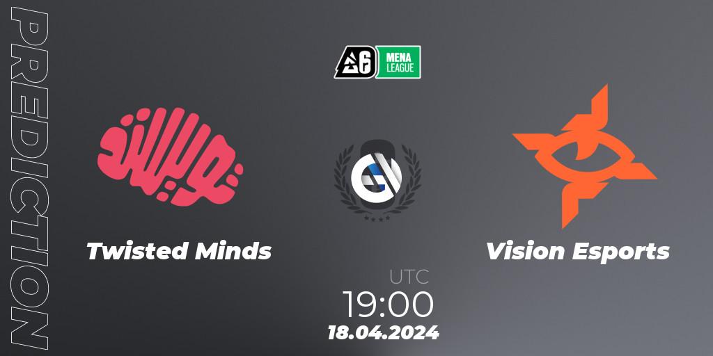Twisted Minds contre Vision Esports : prédiction de match. 18.04.2024 at 19:00. Rainbow Six, MENA League 2024 - Stage 1