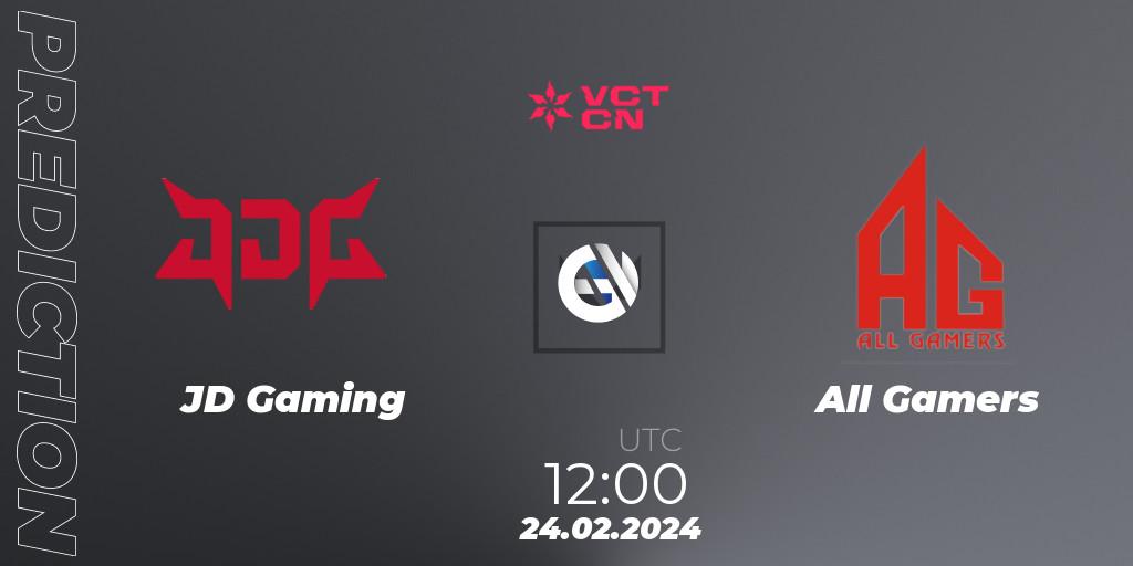 JD Gaming contre All Gamers : prédiction de match. 24.02.2024 at 12:00. VALORANT, VCT 2024: China Kickoff