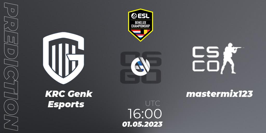 KRC Genk Esports contre mastermix123 : prédiction de match. 01.05.2023 at 16:00. Counter-Strike (CS2), ESL Benelux Championship Spring 2023