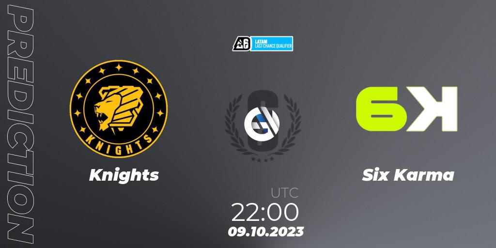 Knights contre Six Karma : prédiction de match. 09.10.2023 at 22:00. Rainbow Six, LATAM League 2023 - Stage 2 - Last Chance Qualifier
