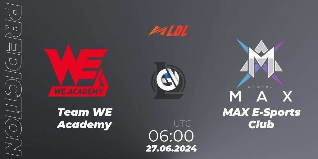 Team WE Academy contre MAX E-Sports Club : prédiction de match. 27.06.2024 at 06:00. LoL, LDL 2024 - Stage 3