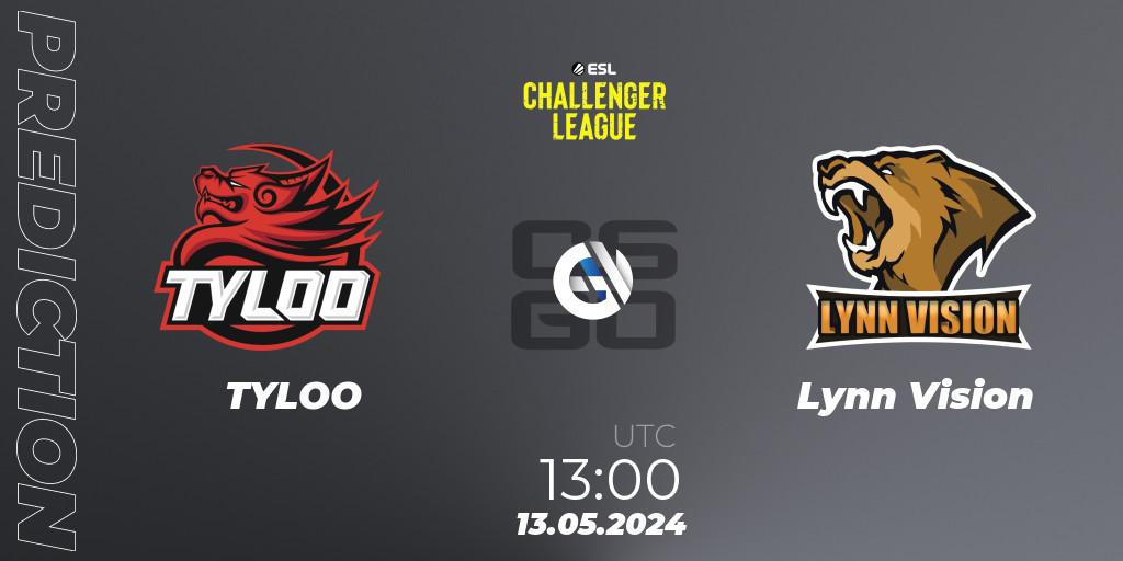TYLOO contre Lynn Vision : prédiction de match. 13.05.2024 at 13:00. Counter-Strike (CS2), ESL Challenger League Season 47: Asia
