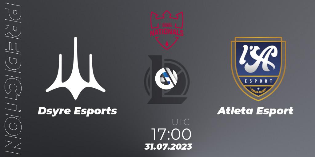 Dsyre Esports contre Atleta Esport : prédiction de match. 31.07.2023 at 17:00. LoL, PG Nationals Summer 2023