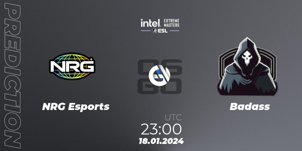 NRG Esports contre Badass : prédiction de match. 18.01.2024 at 23:00. Counter-Strike (CS2), Intel Extreme Masters China 2024: North American Open Qualifier #2