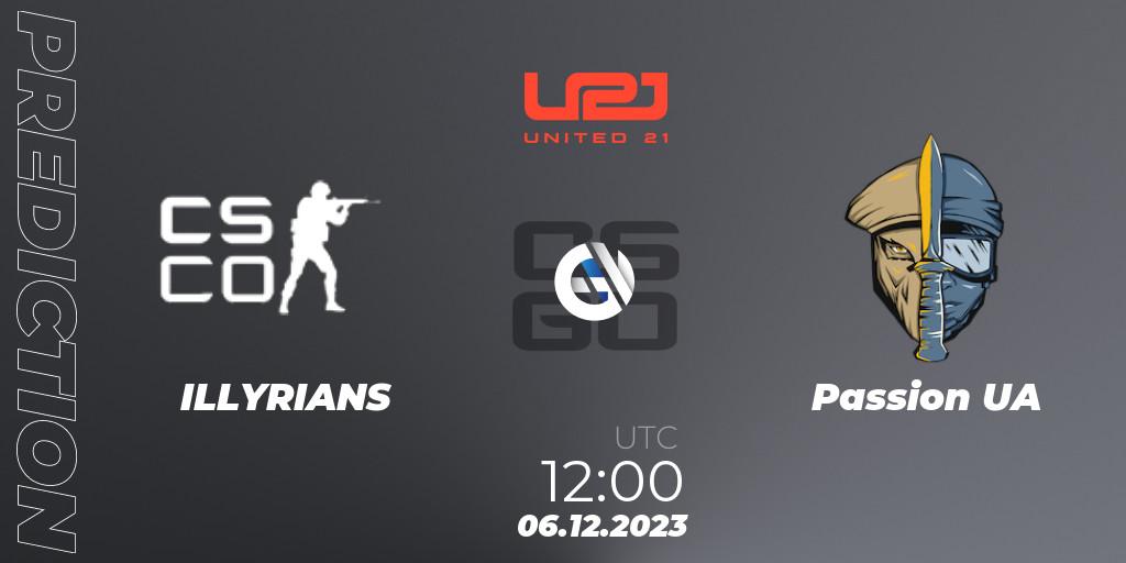 ILLYRIANS contre Passion UA : prédiction de match. 06.12.2023 at 12:30. Counter-Strike (CS2), United21 Season 9