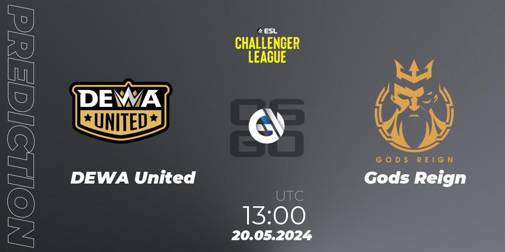 DEWA United contre Gods Reign : prédiction de match. 20.05.2024 at 13:00. Counter-Strike (CS2), ESL Challenger League Season 47: Asia