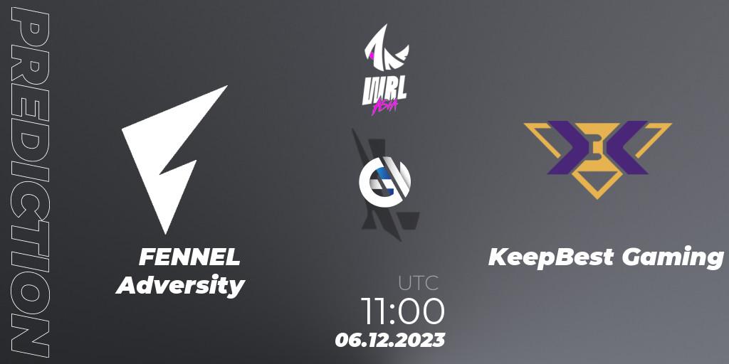 FENNEL Adversity contre KeepBest Gaming : prédiction de match. 06.12.2023 at 11:00. Wild Rift, WRL Asia 2023 - Season 2 - Regular Season
