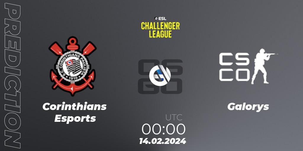 Corinthians Esports contre Galorys : prédiction de match. 23.02.2024 at 23:30. Counter-Strike (CS2), ESL Challenger League Season 47: South America