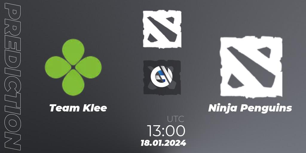 Team Klee contre Ninja Penguins : prédiction de match. 18.01.2024 at 13:05. Dota 2, European Pro League Season 16