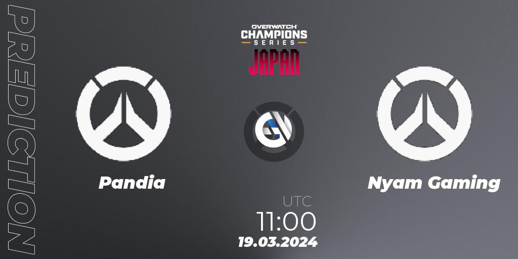 Pandia contre Nyam Gaming : prédiction de match. 19.03.2024 at 12:00. Overwatch, Overwatch Champions Series 2024 - Stage 1 Japan
