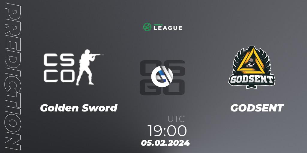 Golden Sword contre GODSENT : prédiction de match. 05.02.2024 at 19:00. Counter-Strike (CS2), ESEA Season 48: Advanced Division - Europe