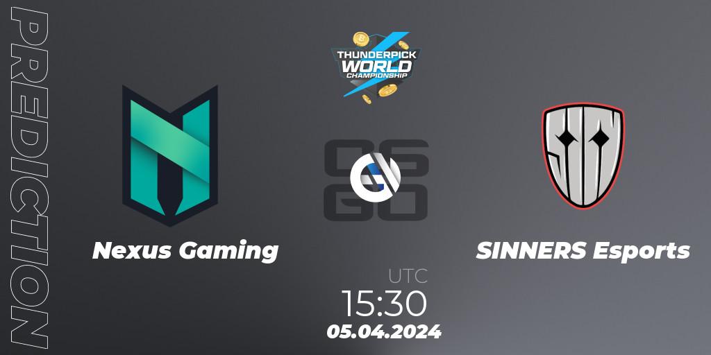 Nexus Gaming contre SINNERS Esports : prédiction de match. 05.04.2024 at 15:30. Counter-Strike (CS2), Thunderpick World Championship 2024: European Series #1