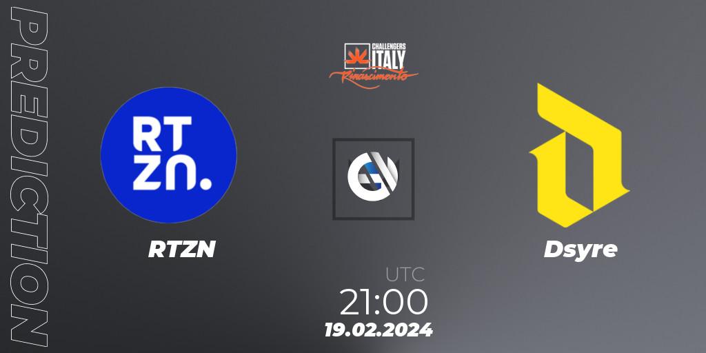 RTZN contre Dsyre : prédiction de match. 19.02.24. VALORANT, VALORANT Challengers 2024 Italy: Rinascimento Split 1