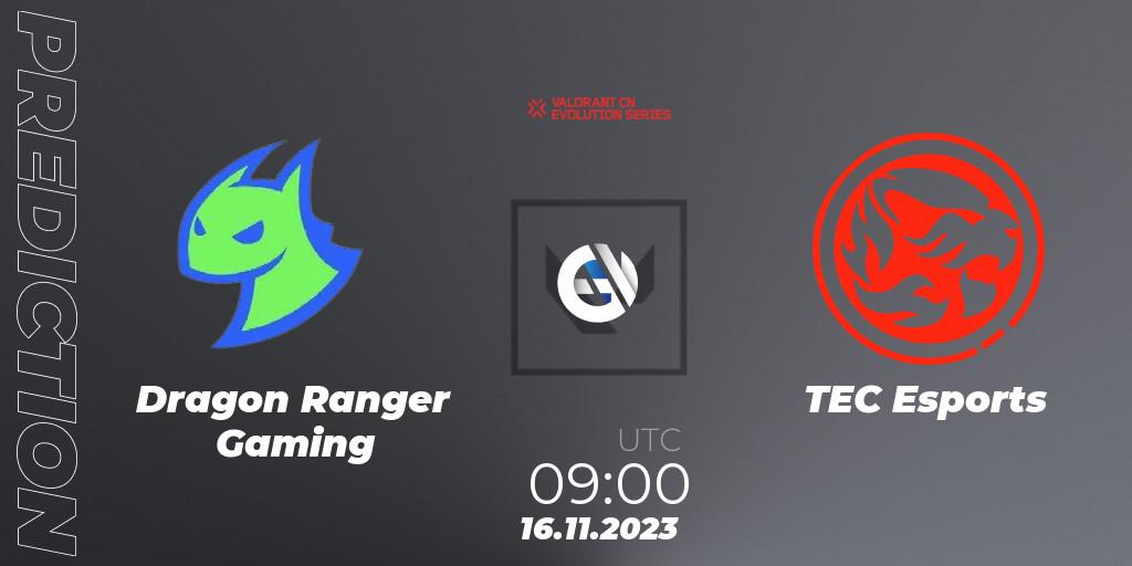 Dragon Ranger Gaming contre TEC Esports : prédiction de match. 16.11.2023 at 09:00. VALORANT, VALORANT China Evolution Series Act 3: Heritability