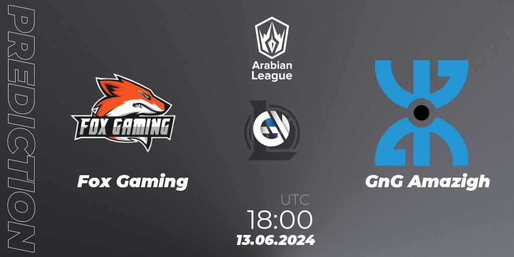 Fox Gaming contre GnG Amazigh : prédiction de match. 13.06.2024 at 18:00. LoL, Arabian League Summer 2024
