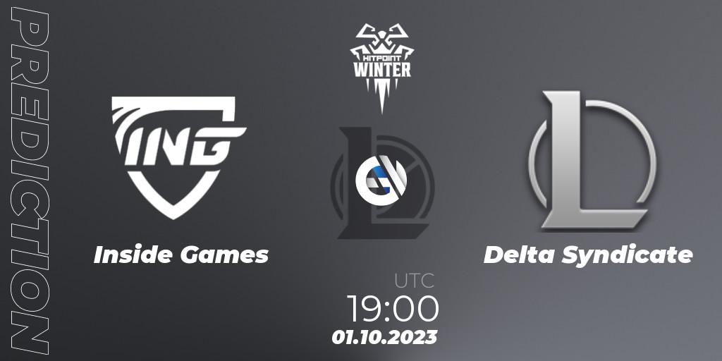 Inside Games contre Delta Syndicate : prédiction de match. 01.10.23. LoL, Hitpoint Masters Winter 2023 - Group Stage
